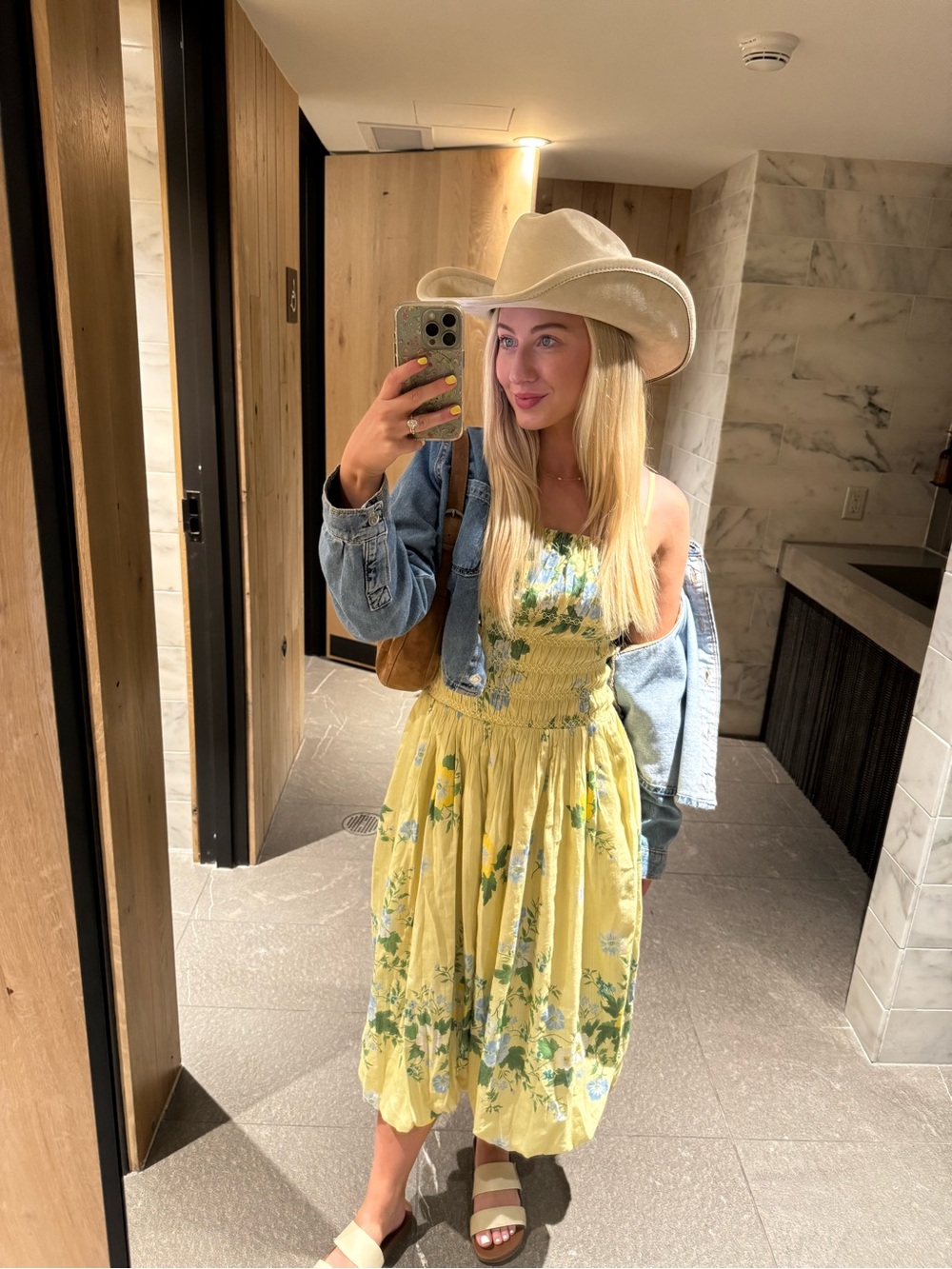 Yellow Floral Midi Dress Smocked Bodice